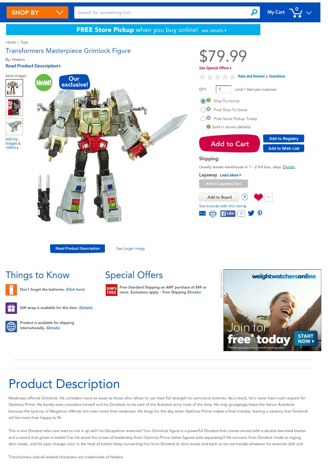 Transformers News: Masterpiece Grimlock Available On TRU.com, Priced At $79.99