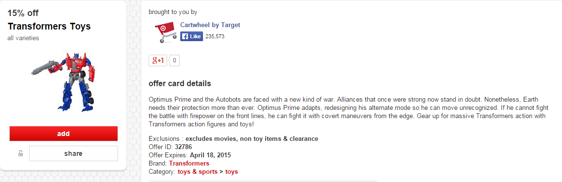 Transformers News: Transformers Toys And AOE Home Video On Sale With Target Cartwheel Coupons