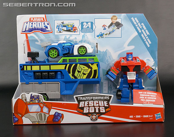 Transformers News: New Galleries: Rescue Bots Optimus Prime Racing Trailer with Blurr