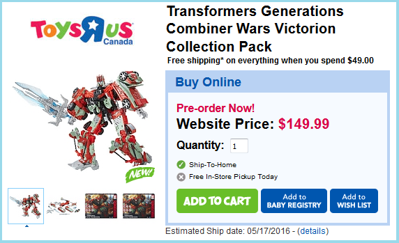 Transformers News: Transformers Combiner Wars Fan-Built Victorion - Pre-Order Up At ToysRus.ca