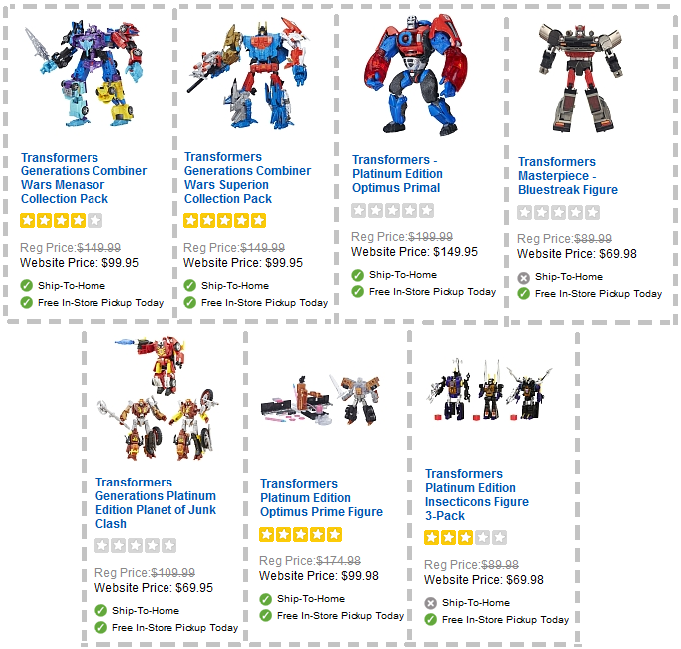 Transformers News: Transformers Platinum Edition and Combiner Wars G2 Sets On Sale At ToysRus Online And In Store