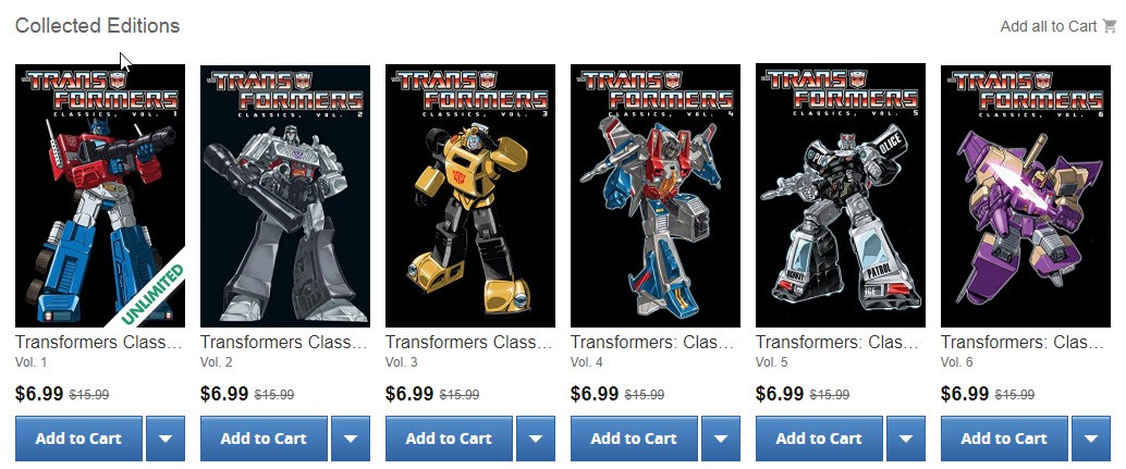 Transformers News: ComiXology and Kindle Sale for Transformers Classics and IDW Colellection Series