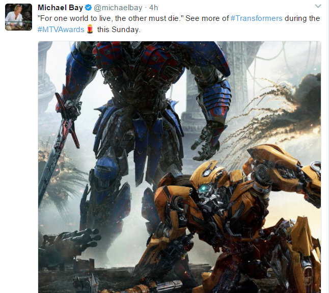 Transformers News: An Ominous Tweet From Micheal Bay About Transformers: The Last Knight