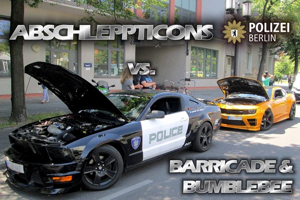 Promotional The Last Knight Bumblebee and Barricade cars towed away by  German Police - Transformers