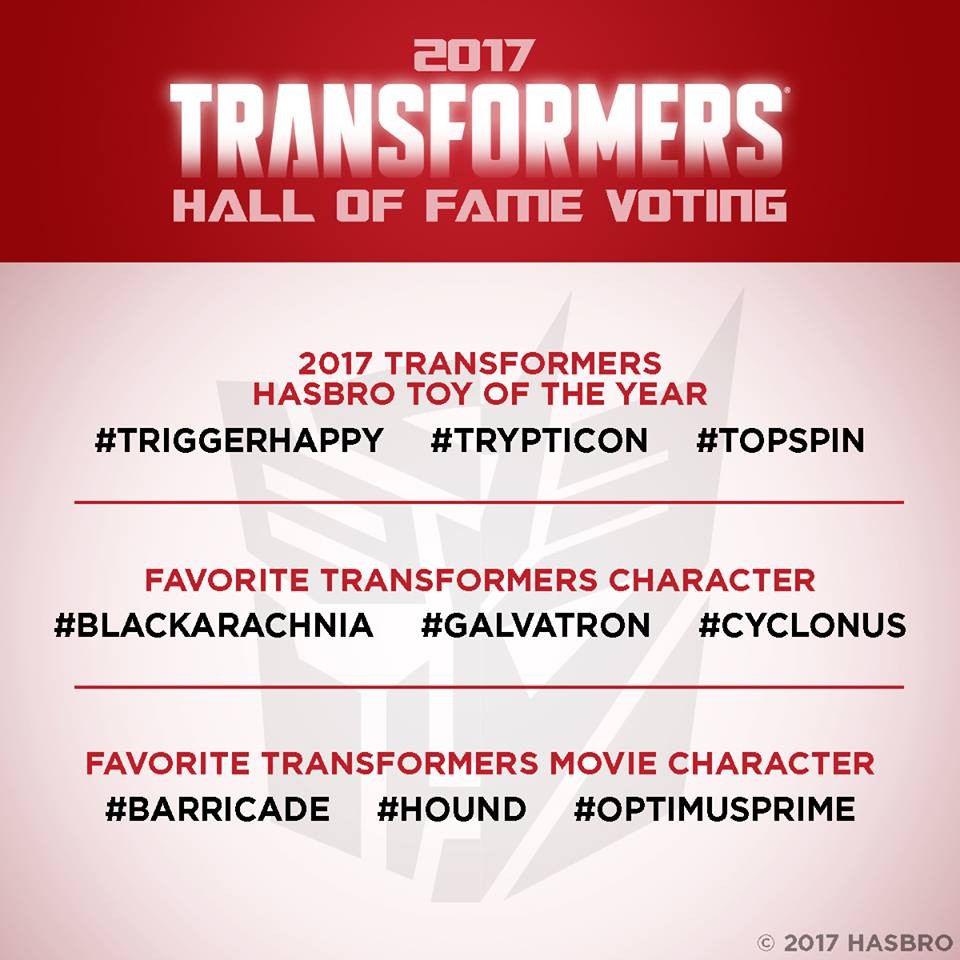 Transformers News: Transformers Hall of Fame 2017 Voting Open
