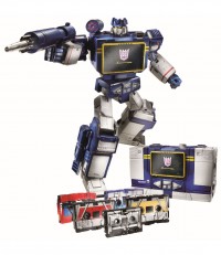 Official product images of Masterpiece Soundwave, Rumble, Frenzy, Ravage, Laserbeak, and Buzzsaw