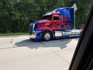 Transformers News: Transformers: The Last Knight Optimus Prime and Other Vehicles Travelling in Michigan
