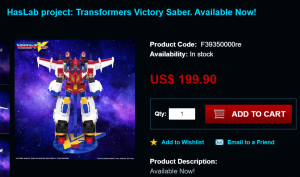 Transformers News: Robot Kingdom has Readily Available Haslab Victory Sabers for $200 for Non US Buyers
