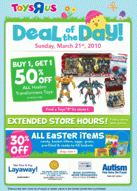 Transformers News: Toys"R"Us "Deal of the Day" for Sunday, March 21st - Buy one TF, get one 50% off!