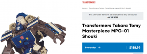 Transformers News: Price Drops Across the Board for MPG Shouki, $127 On Amazon Japan and $159 on Pulse and EE