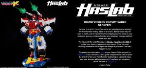 Transformers News: Transformers Victory Saber Backers Have Until Nov 28 to Update Their Shipping Address