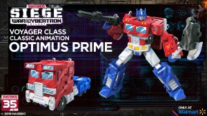Transformers News: WFC Siege 35th Anniversary Classic Animation Optimus Prime and Megatron, Bluestreak, Soundblaster stock photos