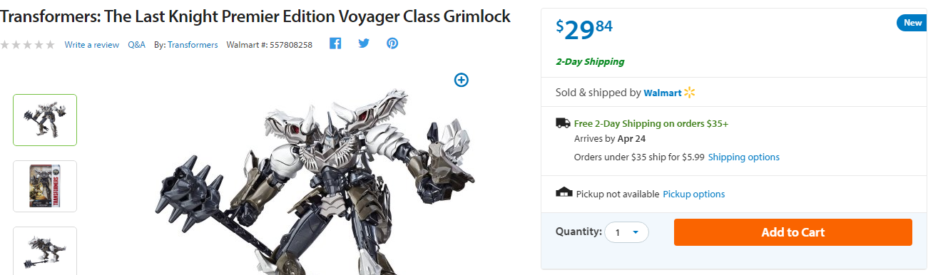 Transformers News: Voyager Grimlock and Optimus from Transformers: The Last Knight Available at Walmart.com