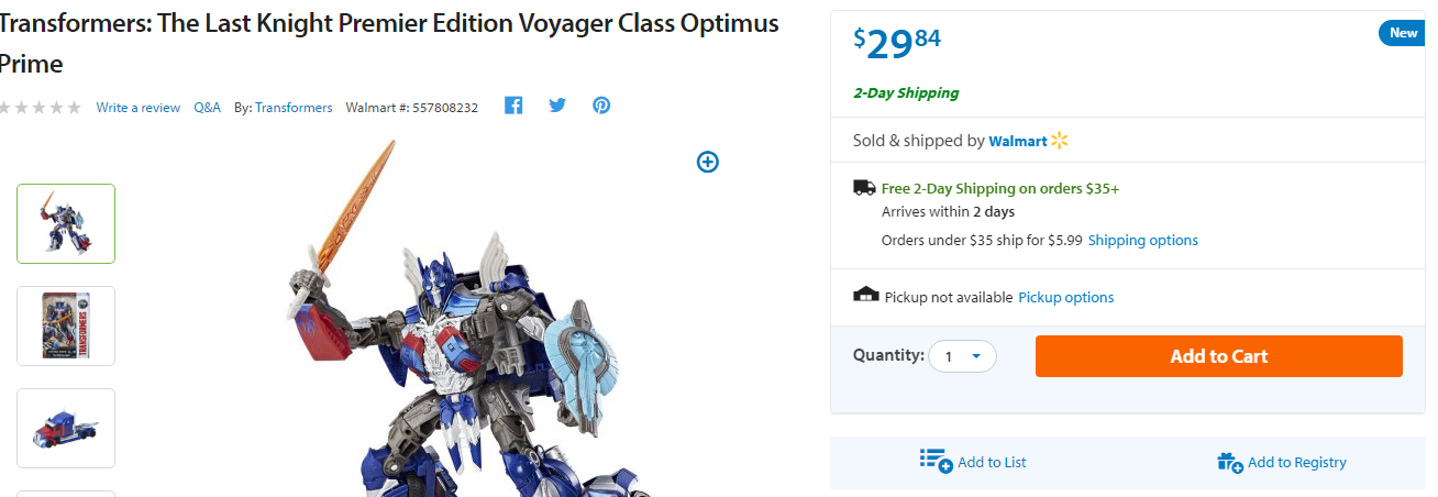 Transformers News: Voyager Grimlock and Optimus from Transformers: The Last Knight Available at Walmart.com