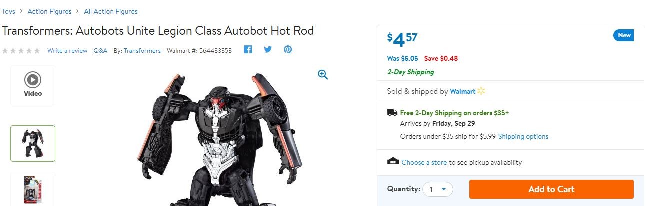 Transformers News: Transformers The Last Knight Hot Rod News: One Step 2 Pack Found in UK and Price Decrease for Legio