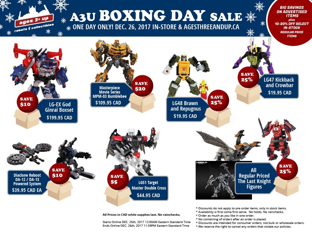 Transformers News: Ages Three and Up Boxing Day 2017 Sale