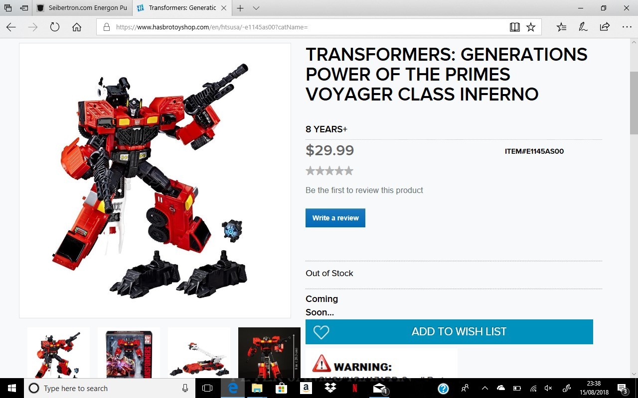 Transformers News: Transformers Power of the Primes Voyager Inferno now listed on HTS