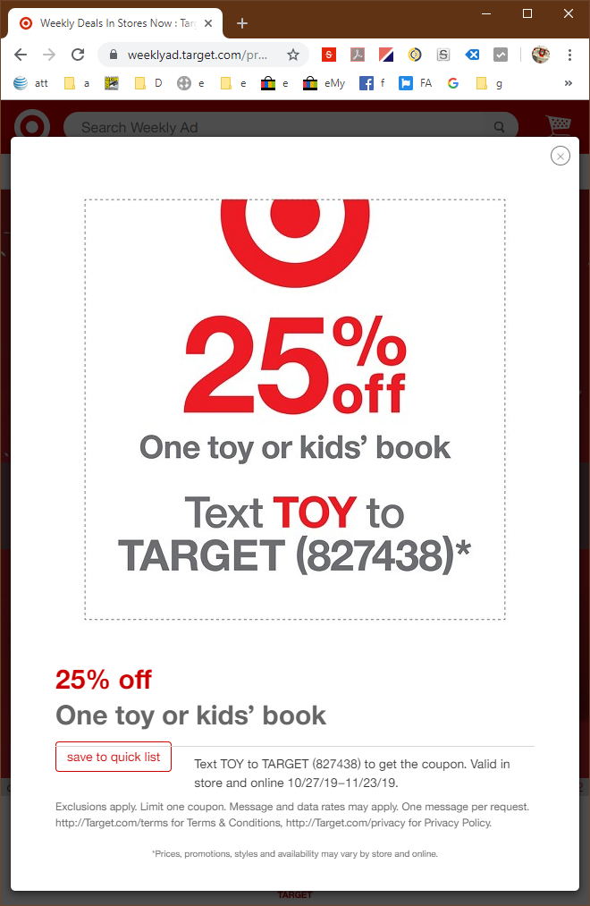 target toy coupon text