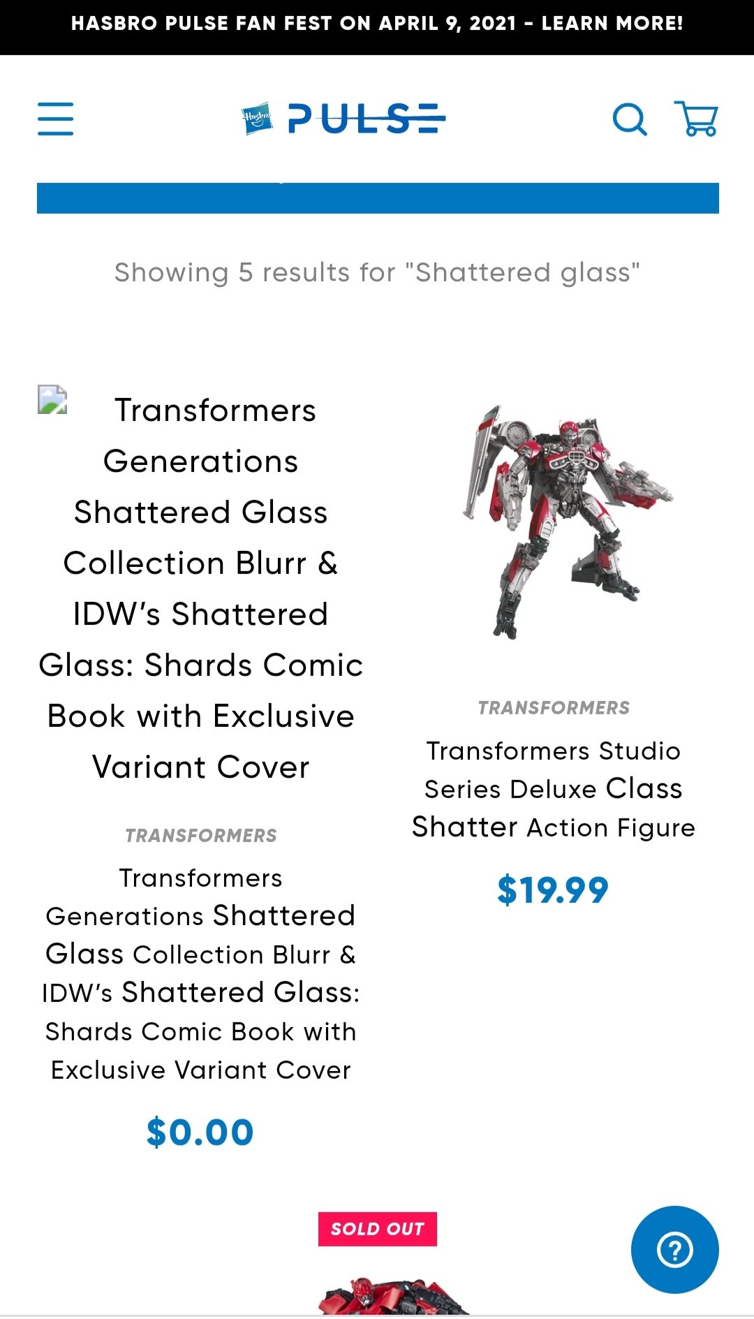 Transformers News: Listing Found on Hasbro Pulse for Shattered Glass Blurr